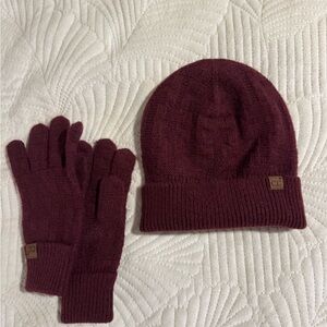 CC Boutique Burgundy Knit Beanie and Gloves Set